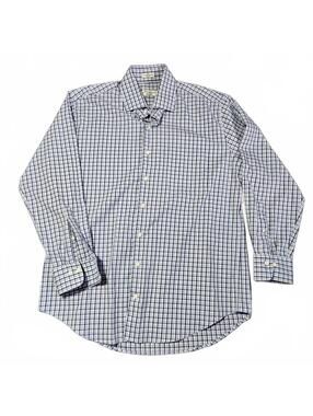 Peter Millar Men's L Classic Blue Check Button-Up Shirt Long Sleeve Casual Dress